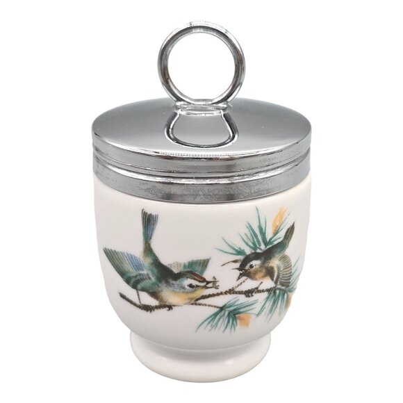 Royal Worcester Birds Egg Coddler Porcelain With Chrome Lid 3.5" Made in England - Picture 2 of 11